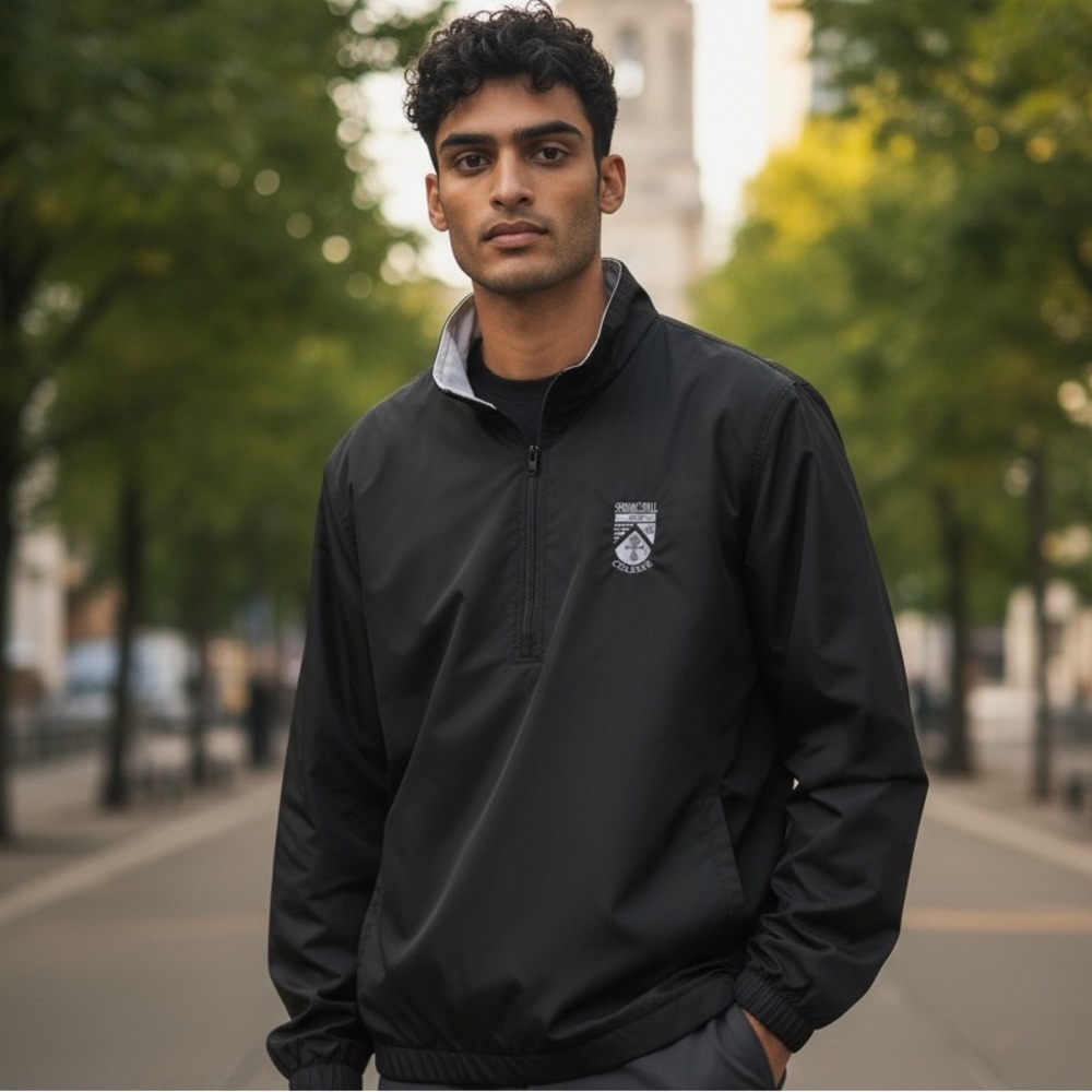 Spring Hill College black long sleeve wind breaker jacket.